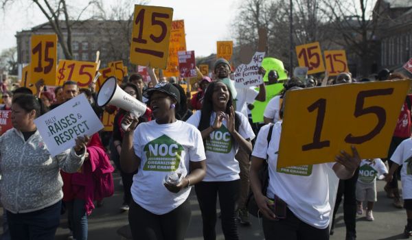 Workers demanding a $15 minimum wage