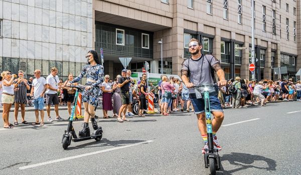 E-scooters in Frankfurt, Germany, during Frankfurt Pride.