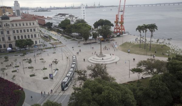 The light rail moves through Plaza Maua in Rio de Janeiro, Brazil, in this Thursday, July 7, 2016, file photo. (AP Photo/Silvia Izquierdo)