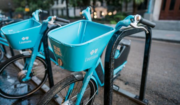 Bikes with basket parked