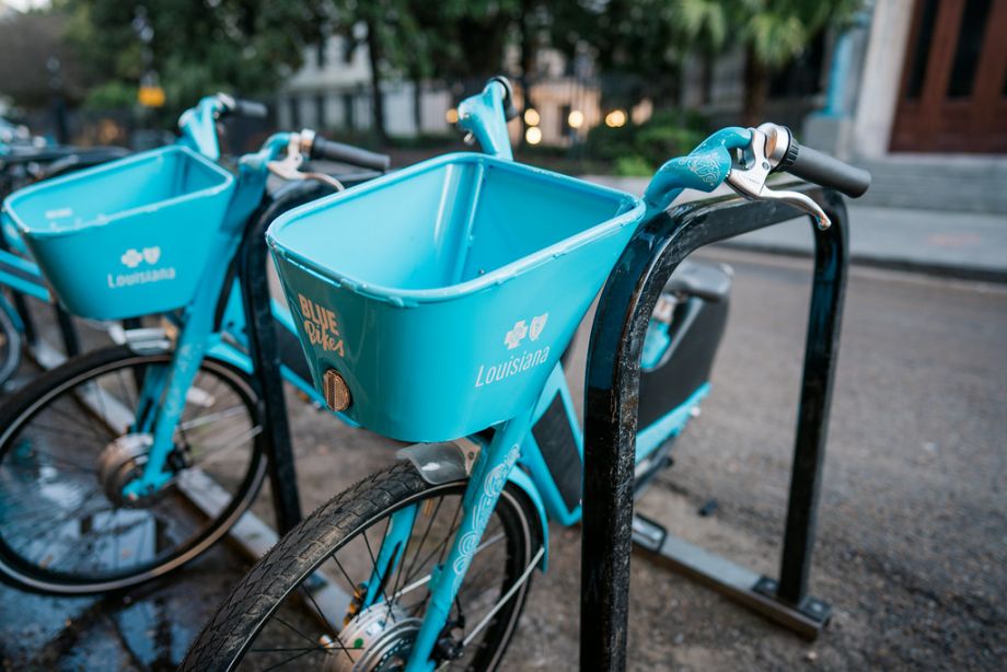 Bikes with basket parked