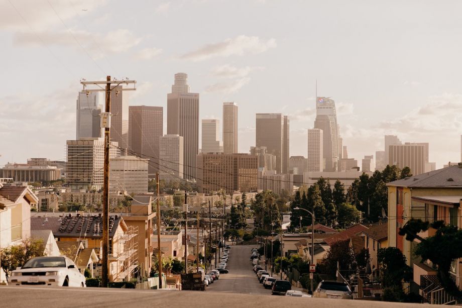 A view of downtown Los Angeles from a residential neighborhood. 