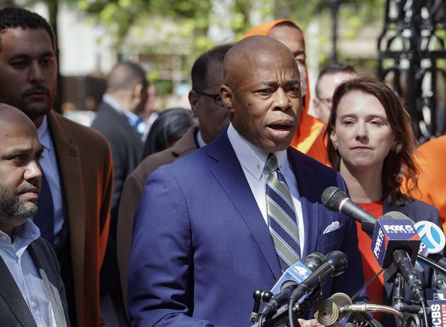 Mayor Eric Adams speaks at a press conference