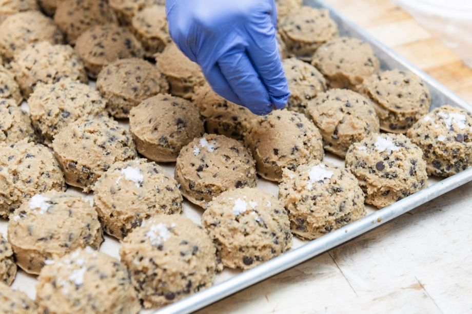 Chocolate chip cookies in progress