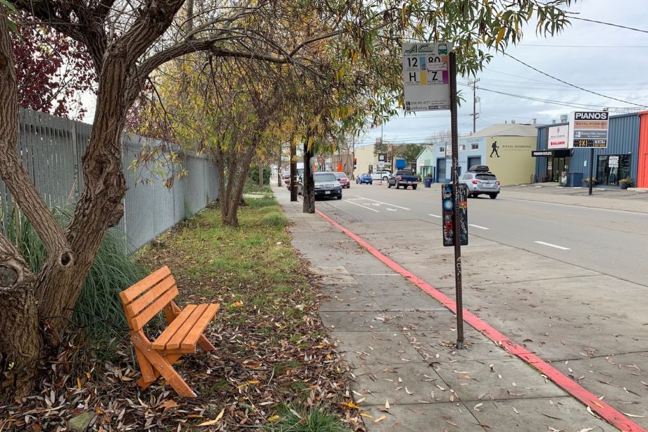 Hand-made guerilla bus bench in Berkeley