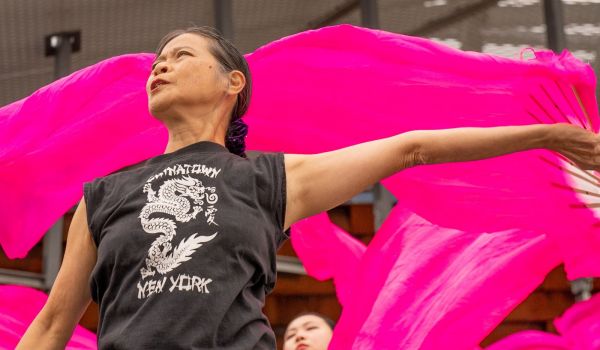 Margaret Yuen leads the Red Silk Dancers