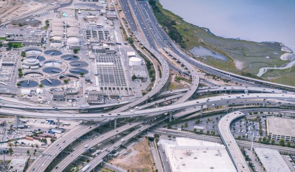 Aerial view of a highway junction in Oakland