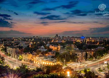 Urban landscape during twilight with motion blur effect on city lights