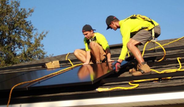 solar panel installation on a roof