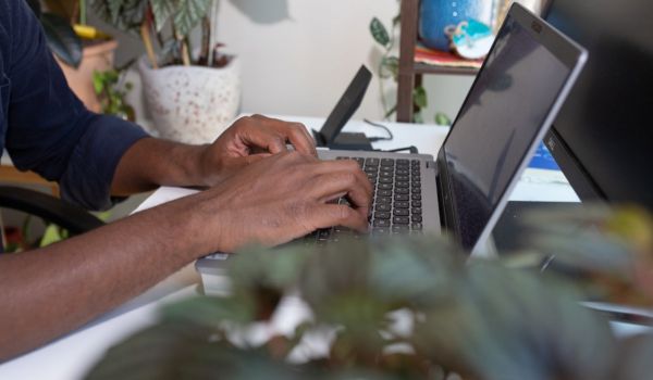 person using a computer to connect to the internet